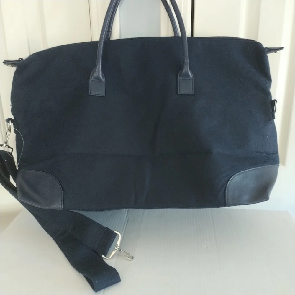 DSW Navy Felt Weekender Tote Luggage Travel Bag - Picture 7 of 11